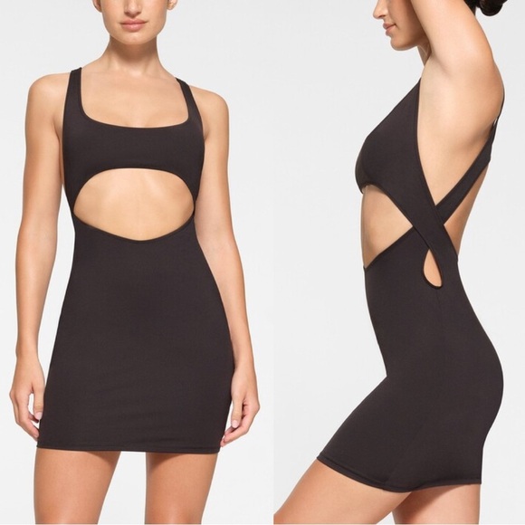 SKIMS Signature Swim Cut Out Tank Mini Beach Dress in Black Onyx Size XL NEW - Picture 1 of 7